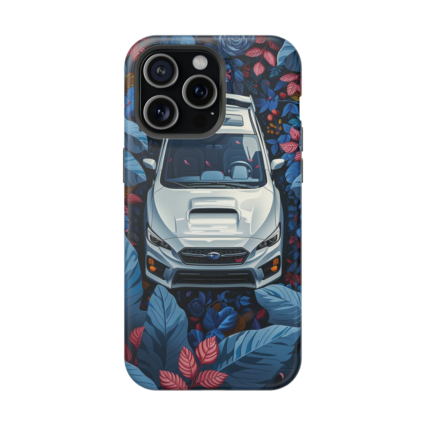 Subaru WRX STi White Floral Print Magsafe Tough iPhone Case