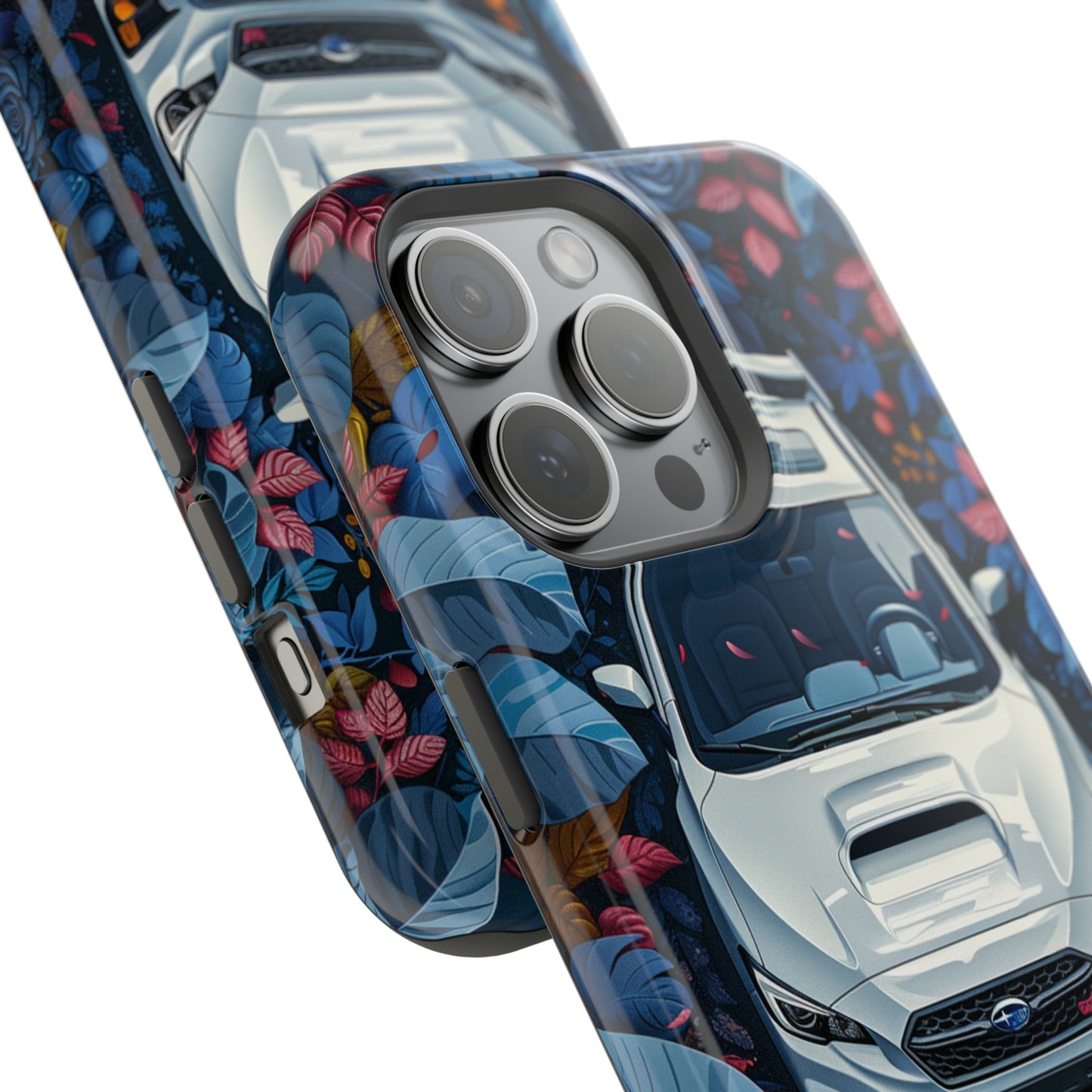Subaru WRX STi White Floral Print Magsafe Tough iPhone Case