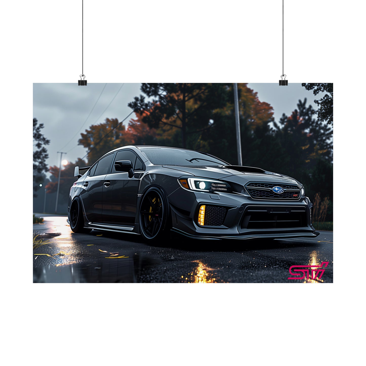 Subaru WRX STi Dark Gray Rain Poster