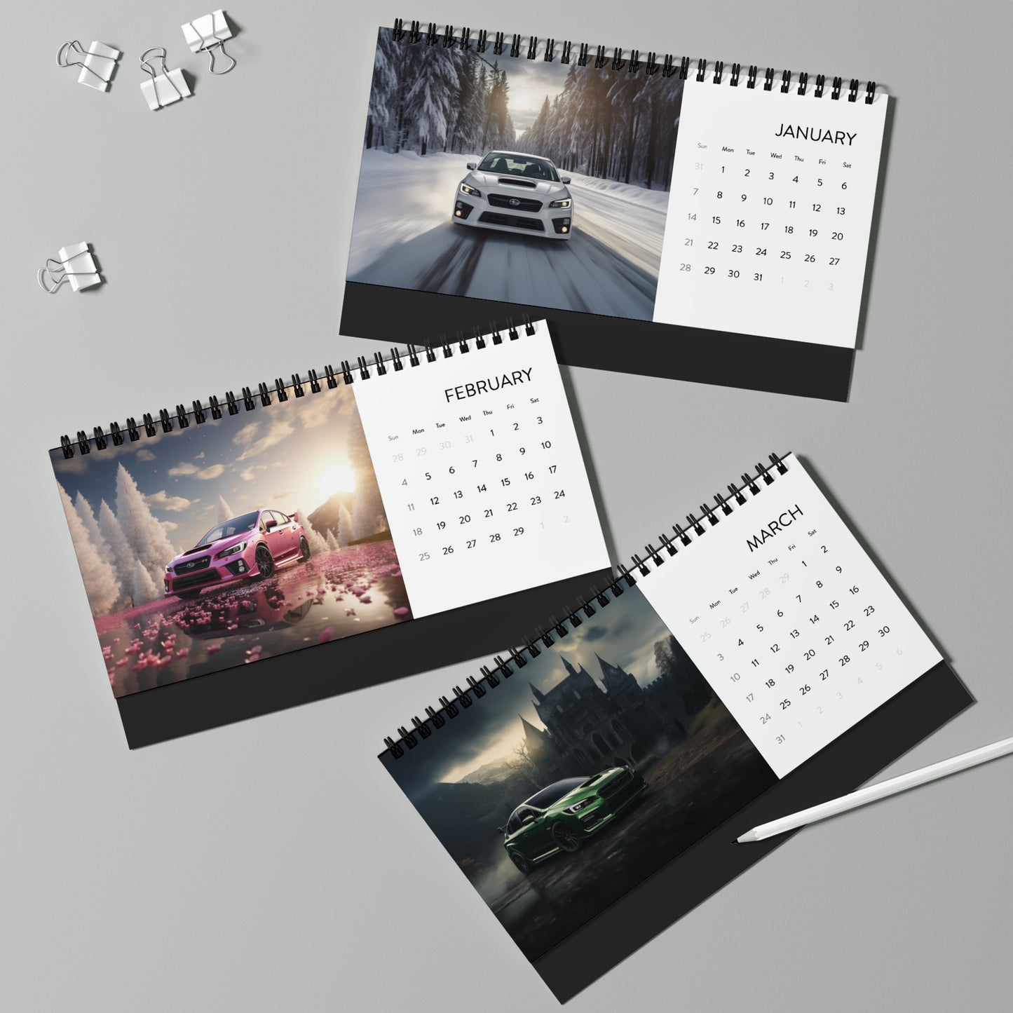 Subaru WRX STI Desktop Calendar (2024 grid)